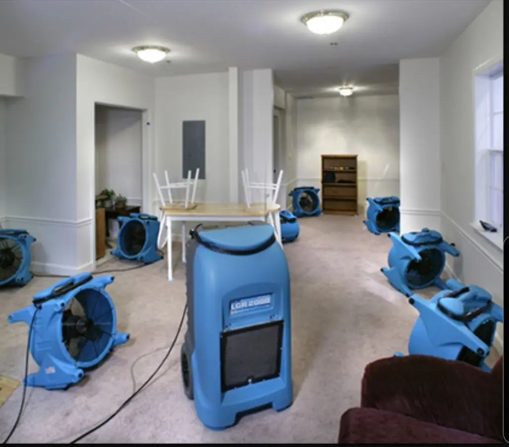 Air movers and dehumidifier setup for Water Extraction & Removal in Enid